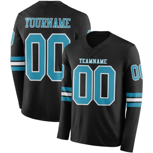 LongSleeve0517 Custom Black Panther Blue-White Long Sleeve Authentic Football Jersey