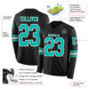 Custom Black Aqua-White Long Sleeve Authentic Football Jersey