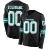 Custom Black White-Aqua Long Sleeve Authentic Football Jersey