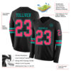 Custom Black Neon Pink-Aqua Long Sleeve Authentic Football Jersey