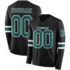Custom Black Midnight Green-White Long Sleeve Authentic Football Jersey