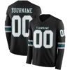 Custom Black White Gray-Midnight Green Long Sleeve Authentic Football Jersey