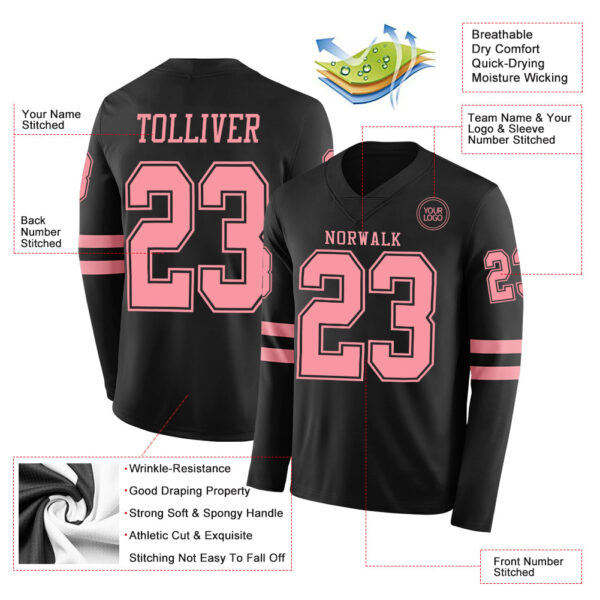 Custom Black Medium Pink Long Sleeve Authentic Football Jersey