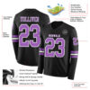 Custom Black Medium Purple-White Long Sleeve Authentic Football Jersey