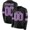 Custom Black Medium Purple-White Long Sleeve Authentic Football Jersey