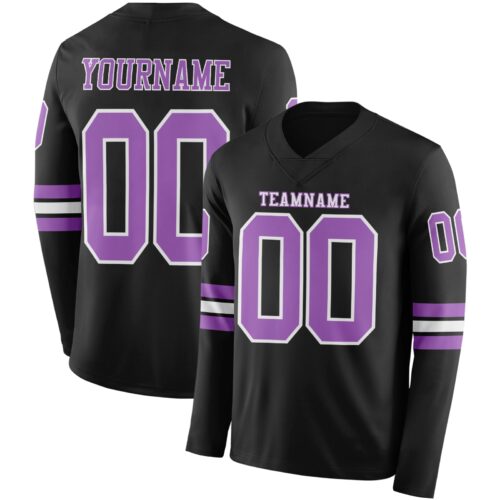 Custom Black Medium Purple-White Long Sleeve Authentic Football Jersey