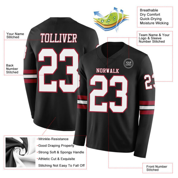 LongSleeve0527-1 Custom Black White-Cardinal Long Sleeve Authentic Football Jersey