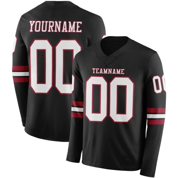 LongSleeve0527 Custom Black White-Cardinal Long Sleeve Authentic Football Jersey