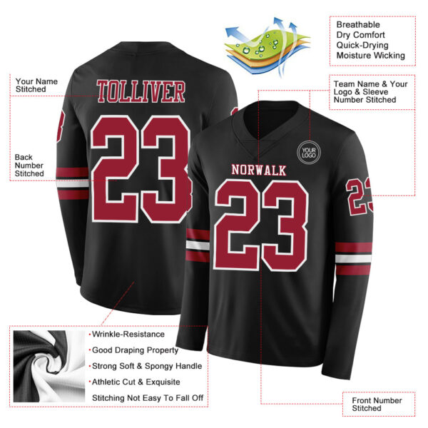 Custom Black Cardinal-White Long Sleeve Authentic Football Jersey