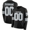 Custom Black Silver-White Long Sleeve Authentic Football Jersey