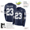 Custom Navy White Long Sleeve Authentic Football Jersey