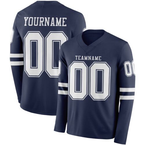 LongSleeve0532 Custom Navy White Long Sleeve Authentic Football Jersey