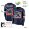 LongSleeve0533-1 Custom Navy Vintage USA Flag-White Long Sleeve Authentic Football Jersey
