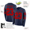 Custom Navy Red Long Sleeve Authentic Football Jersey