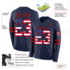 Custom Navy USA Flag-Red Long Sleeve Authentic Football Jersey