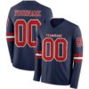 Custom Navy Red-White Long Sleeve Authentic Football Jersey