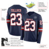 Custom Navy White-Red Long Sleeve Authentic Football Jersey