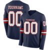 Custom Navy White-Red Long Sleeve Authentic Football Jersey