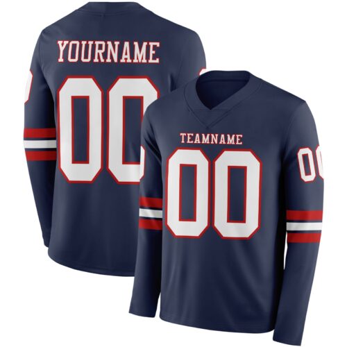 LongSleeve0538 Custom Navy White-Red Long Sleeve Authentic Football Jersey