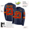 Custom Navy Red-Gold Long Sleeve Authentic Football Jersey