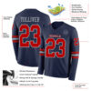 Custom Navy Red-Gray Long Sleeve Authentic Football Jersey