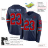 Custom Navy Red-Light Blue Long Sleeve Authentic Football Jersey