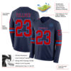 Custom Navy Red-Powder Blue Long Sleeve Authentic Football Jersey