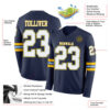 Custom Navy White Light Blue-Yellow Long Sleeve Authentic Football Jersey