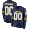 Custom Navy White Light Blue-Yellow Long Sleeve Authentic Football Jersey