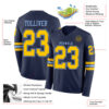 Custom Navy Yellow-Light Blue Long Sleeve Authentic Football Jersey