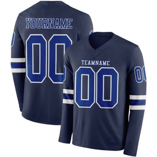 LongSleeve0547 Custom Navy Royal-White Long Sleeve Authentic Football Jersey