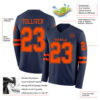 Custom Navy Orange Long Sleeve Authentic Football Jersey