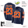 Custom Navy Orange-White Long Sleeve Authentic Football Jersey