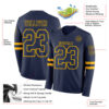 Custom Navy Gold Long Sleeve Authentic Football Jersey