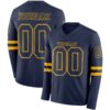 Custom Navy Gold Long Sleeve Authentic Football Jersey