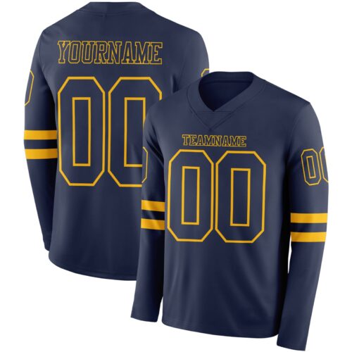 LongSleeve0553 Custom Navy Gold Long Sleeve Authentic Football Jersey