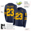 Custom Navy Gold Long Sleeve Authentic Football Jersey