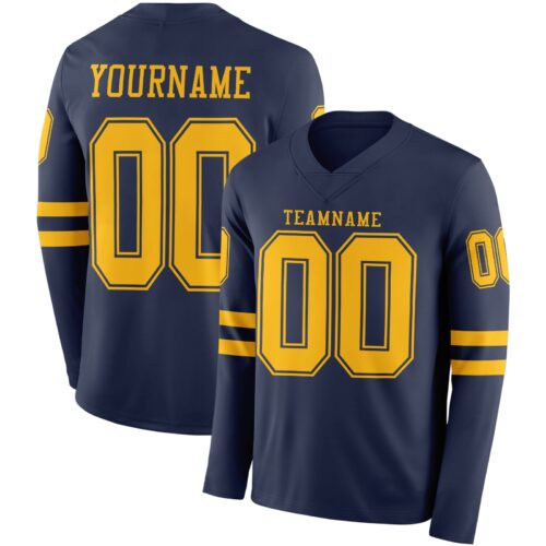 LongSleeve0554 Custom Navy Gold Long Sleeve Authentic Football Jersey