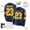 Custom Navy Gold-White Long Sleeve Authentic Football Jersey