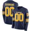 Custom Navy Gold-White Long Sleeve Authentic Football Jersey