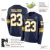 Custom Navy White-Gold Long Sleeve Authentic Football Jersey