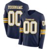 Custom Navy White-Gold Long Sleeve Authentic Football Jersey