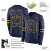 Custom Navy Old Gold Long Sleeve Authentic Football Jersey