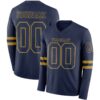 Custom Navy Old Gold Long Sleeve Authentic Football Jersey