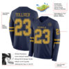 Custom Navy Old Gold Long Sleeve Authentic Football Jersey