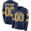 Custom Navy Old Gold-White Long Sleeve Authentic Football Jersey