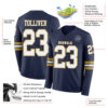 Custom Navy White-Old Gold Long Sleeve Authentic Football Jersey