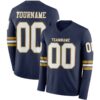 Custom Navy White-Old Gold Long Sleeve Authentic Football Jersey