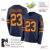 Custom Navy Old Gold-Red Long Sleeve Authentic Football Jersey