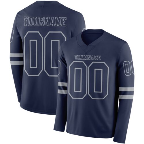 LongSleeve0562 Custom Navy Gray Long Sleeve Authentic Football Jersey